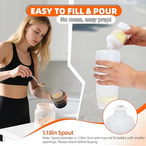 BooMetCheer 2 Piezas de Contenedor de Proteína para Llevar con Llavero, Gran Capacidad, Transparente, a Prueba de Fugas, Ideal para Ejercicio y Viajes - imagen 4