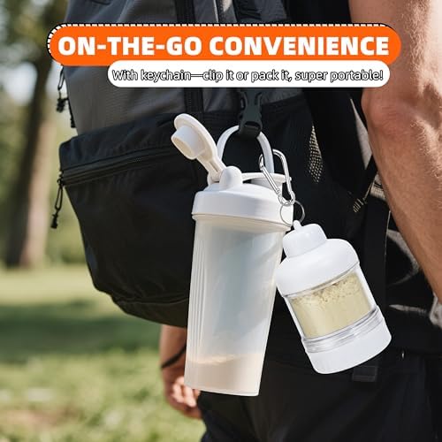BooMetCheer 2 Piezas de Contenedor de Proteína para Llevar con Llavero, Gran Capacidad, Transparente, a Prueba de Fugas, Ideal para Ejercicio y Viajes - imagen 6