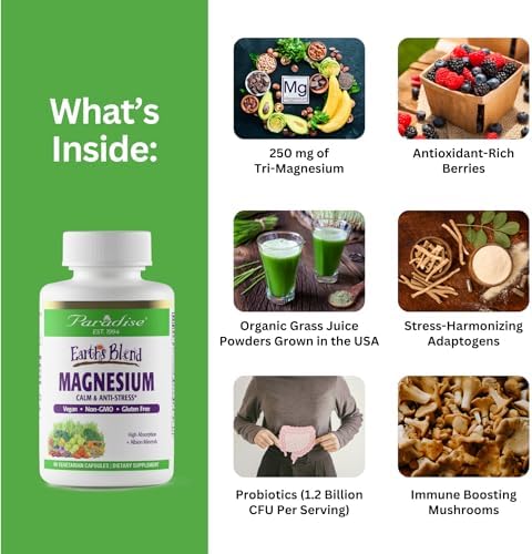 Suplemento de Magnesio Earth's Blend de Paradise Herbs, Apoyo para el Estrés, Sueño, Salud Cardiaca, Nervios y Músculos, Vegano, No OGM, Sin Gluten, - imagen 2