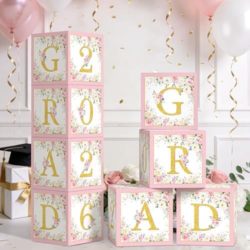 Caja de Globos Florales BORAMDO para Graduación Rosa - Decoraciones de Fiesta con Letras Clase 2026, Accesorios para Fotos y Recuerdos de Graduación - imagen 1