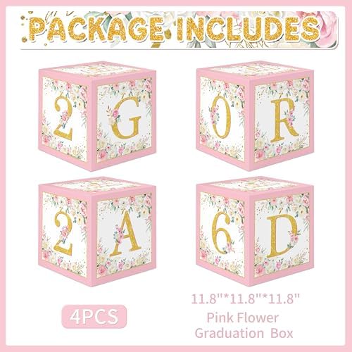 Caja de Globos Florales BORAMDO para Graduación Rosa - Decoraciones de Fiesta con Letras Clase 2026, Accesorios para Fotos y Recuerdos de Graduación - imagen 2