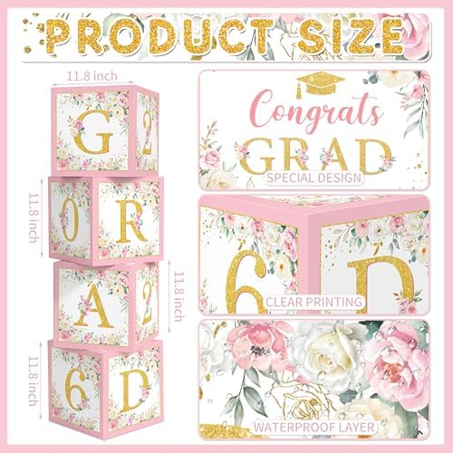 Caja de Globos Florales BORAMDO para Graduación Rosa - Decoraciones de Fiesta con Letras Clase 2026, Accesorios para Fotos y Recuerdos de Graduación - imagen 3