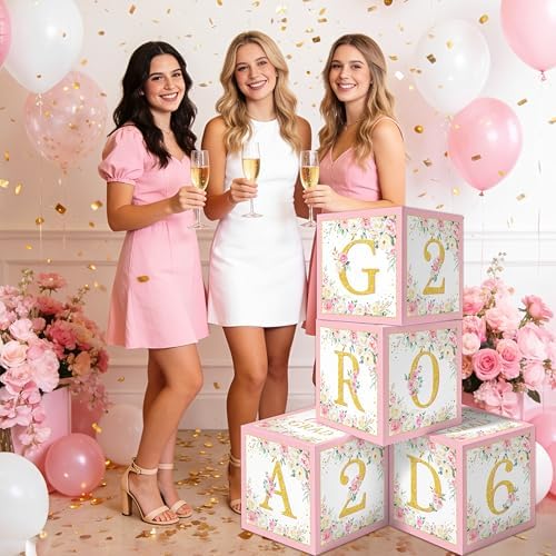 Caja de Globos Florales BORAMDO para Graduación Rosa - Decoraciones de Fiesta con Letras Clase 2026, Accesorios para Fotos y Recuerdos de Graduación - imagen 5