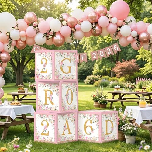 Caja de Globos Florales BORAMDO para Graduación Rosa - Decoraciones de Fiesta con Letras Clase 2026, Accesorios para Fotos y Recuerdos de Graduación - imagen 7