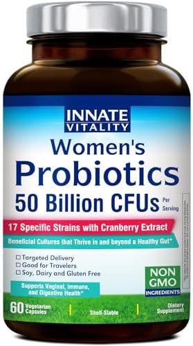 Probióticos Innate Vitality para Mujeres, 50 Mil Millones de CFUs, 17 Cepas Comprobadas, 60 Cápsulas Veganas, Con Prebióticos y Extracto de Arándano, - imagen 1