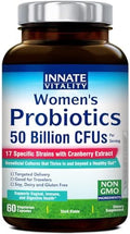 Probióticos Innate Vitality para Mujeres, 50 Mil Millones de CFUs, 17 Cepas Comprobadas, 60 Cápsulas Veganas, Con Prebióticos y Extracto de Arándano, - imagen 1