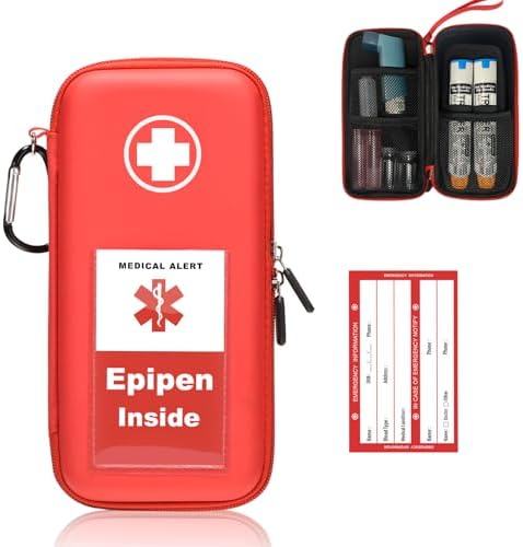 Funda para EpiPen, Bolsa Médica Dura con Mosquetón para 2 EpiPens, Inhalador, Auvi-Q, Gotas para los Ojos, Antihistamínicos y Medicamentos para - imagen 1