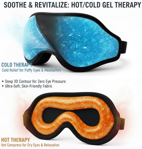 Máscara de Sueño 3D Sin Presión con Gel Frío | Cubierta de Ojos 100% Oscura para Ojos Hinchados, Migrañas y Ojos Secos | Terapia Caliente y Fría para - imagen 2