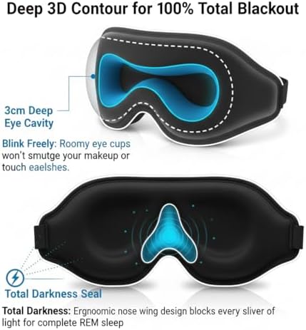 Máscara de Sueño 3D Sin Presión con Gel Frío | Cubierta de Ojos 100% Oscura para Ojos Hinchados, Migrañas y Ojos Secos | Terapia Caliente y Fría para - imagen 3