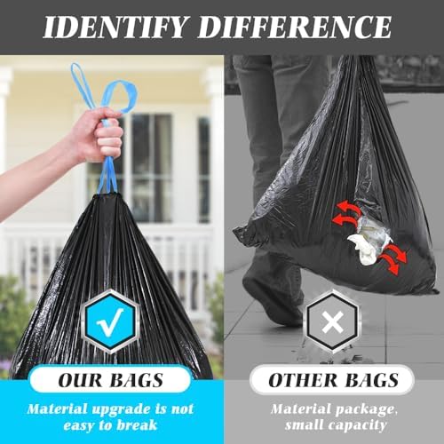 Bolsas de Basura de 15 Galones Teivio, 60 Cuentas, Resistentes y Altas, para Cocina, Jardín y Oficina, Color Negro - imagen 6