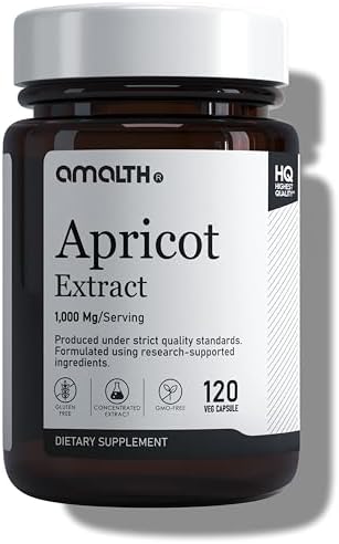 Suplemento de Extracto de Albaricoque AMALTH en Cápsulas (25:1) 120 Cápsulas de 500mg, 1000mg por Porción (Paquete de 1) (Herbal, Vegano, No - imagen 1