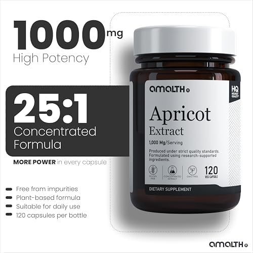 Suplemento de Extracto de Albaricoque AMALTH en Cápsulas (25:1) 120 Cápsulas de 500mg, 1000mg por Porción (Paquete de 1) (Herbal, Vegano, No - imagen 3