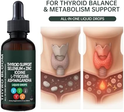 YATIME Gotas Líquidas de Soporte para Tiroides con Selenio, Zinc, Yodo, L-Tirosina y Ashwagandha - Equilibrio Hormonal, Metabolismo y Energía - 4 fl. - imagen 3