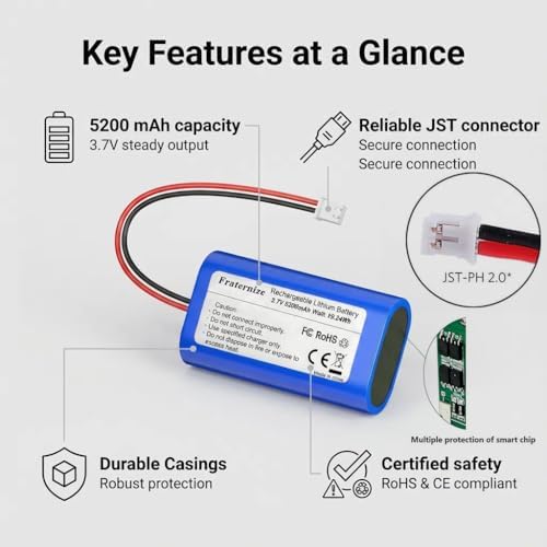 Batería recargable de 5200mAh 3.7v de ion de litio con conector JST-PH 2.0Pin, ideal para electrónicos, juguetes, iluminación y altavoces Bluetooth. - imagen 6