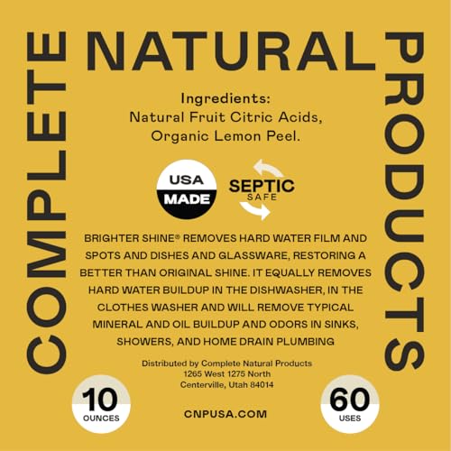 Limpiador en Polvo para Lavavajillas Brighter Shine - 60 Usos, Aditivo Natural de Ácido Cítrico con Limón, Elimina Manchas de Agua Dura y Olores, - imagen 2
