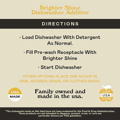 Limpiador en Polvo para Lavavajillas Brighter Shine - 60 Usos, Aditivo Natural de Ácido Cítrico con Limón, Elimina Manchas de Agua Dura y Olores, - imagen 5