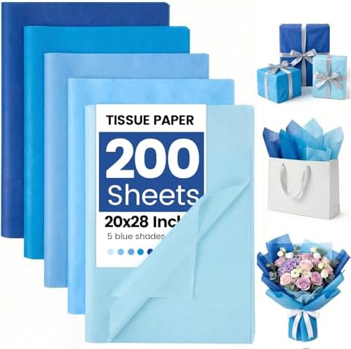Papel de Seda Azul Shindel, 200 Hojas, 20x28 Pulgadas, Papel de Regalo para Manualidades, Decoraciones de Fiesta y Ramos de Flores - imagen 1