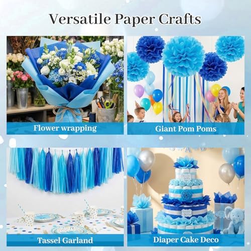 Papel de Seda Azul Shindel, 200 Hojas, 20x28 Pulgadas, Papel de Regalo para Manualidades, Decoraciones de Fiesta y Ramos de Flores - imagen 6