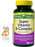 Spring Valley Super B Complex 100 Tabletas - Paquete de Apoyo Energético con Lual's 45 Diabetes Decodificado - imagen 1
