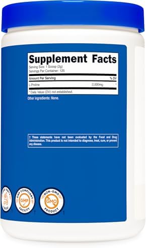 Nutricost L-Prolina en Polvo 250 Gramos - 2,000mg por Porción, Sin OGM - imagen 5