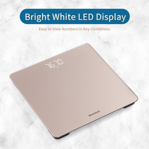 Báscula de baño Homebuds para peso corporal, precisión de 0.1lb, LED blanco fácil de ver, 400lb/182kg, color oro rosa, incluye 3 pilas AAA - imagen 4
