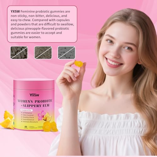 Gomitas de Probióticos para Mujeres YXSW con Olmo Resbaladizo, Sin Azúcar, Apoyo para el pH, Salud Digestiva e Inmunidad, Sabor Piña, 60 Unidades - imagen 6