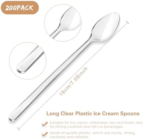 Cucharas de Plástico Transparentes de Mango Largo 200 Pzs de 7.08 Pulgadas para Helados, Malteadas y Bebidas Altas - imagen 2