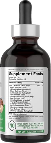 Complejo de Hongos Horbäach | 4 Fl Oz de Gotas Líquidas Herbales | Suplemento Vegetariano de Melena de León, Reishi, Shiitake, Chaga, Cordyceps, - imagen 2