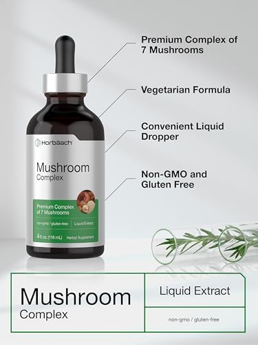 Complejo de Hongos Horbäach | 4 Fl Oz de Gotas Líquidas Herbales | Suplemento Vegetariano de Melena de León, Reishi, Shiitake, Chaga, Cordyceps, - imagen 4