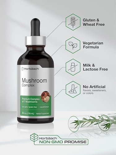 Complejo de Hongos Horbäach | 4 Fl Oz de Gotas Líquidas Herbales | Suplemento Vegetariano de Melena de León, Reishi, Shiitake, Chaga, Cordyceps, - imagen 5