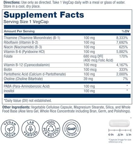 SOLARAY Complejo de Vitaminas B 100mg - Energía Celular, Salud Nerviosa y Cardiaca - Incluye las 8 Vitaminas B - Vegano, 50 Porciones - imagen 2