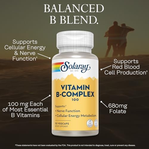 SOLARAY Complejo de Vitaminas B 100mg - Energía Celular, Salud Nerviosa y Cardiaca - Incluye las 8 Vitaminas B - Vegano, 50 Porciones - imagen 3