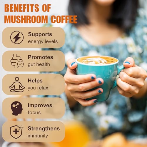 Café Adaptógeno de Hongos, 6 Extractos de Hongos (Melena de León, Cordyceps, Cola de Pavo y Más) Mezclado con Café Instantáneo para Enfoque, Energía - imagen 4