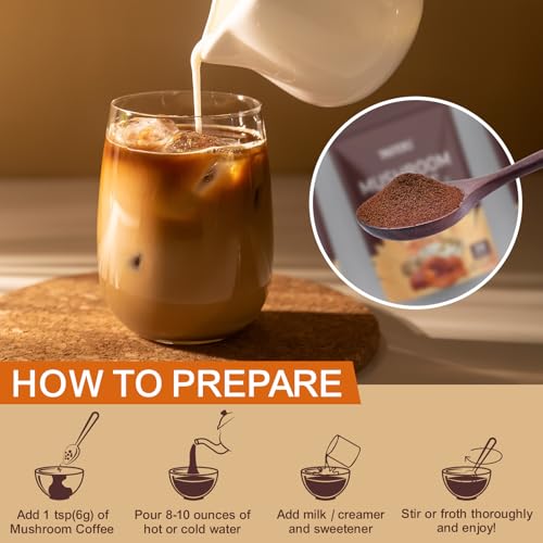 Café Adaptógeno de Hongos, 6 Extractos de Hongos (Melena de León, Cordyceps, Cola de Pavo y Más) Mezclado con Café Instantáneo para Enfoque, Energía - imagen 5