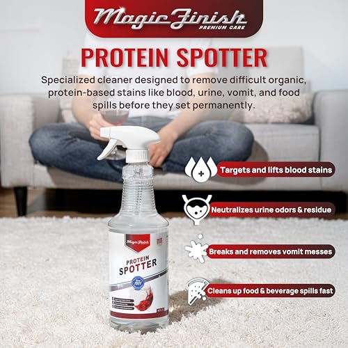 Magic Finish Protein Spotter (32 Oz) – Potente Spray Quitamanchas para Tela y Alfombra – Elimina Manchas de Sangre, Orina de Mascotas, Vómito, Comida - imagen 2