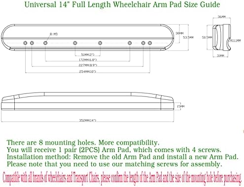 Funda Universal para Brazo de 14” para Sillas de Ruedas y Transportadoras, Repuesto de Vinil (1 Par, Negro) - imagen 3