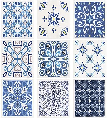 Toallas de Cocina Reutilizables WILLBOND de 9 Piezas, Estilo Azul, Absorbentes, para Hornear y Decorar el Hogar, Regalo de Inauguración - imagen 1