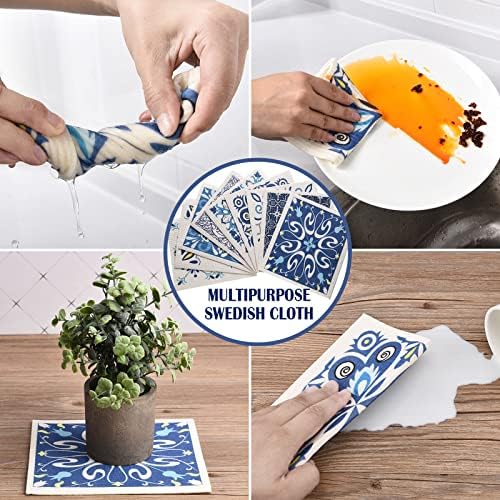 Toallas de Cocina Reutilizables WILLBOND de 9 Piezas, Estilo Azul, Absorbentes, para Hornear y Decorar el Hogar, Regalo de Inauguración - imagen 6