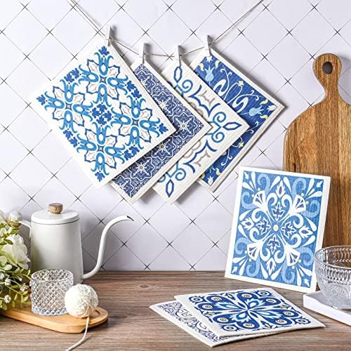 Toallas de Cocina Reutilizables WILLBOND de 9 Piezas, Estilo Azul, Absorbentes, para Hornear y Decorar el Hogar, Regalo de Inauguración - imagen 7