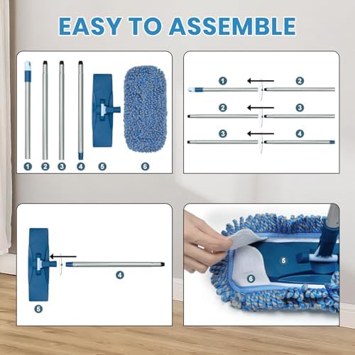 Mopa de Polvo MAVRIZ para Piso de Madera, Lavable, Húmeda y Seca, Mango de 58, Mop de Microfibra Rotativa 360° para Pisos de Madera, Laminado y - imagen 6