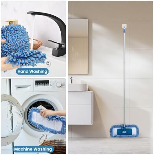 Mopa de Polvo MAVRIZ para Piso de Madera, Lavable, Húmeda y Seca, Mango de 58, Mop de Microfibra Rotativa 360° para Pisos de Madera, Laminado y - imagen 7