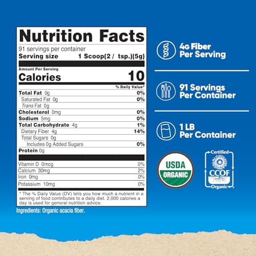 Nutricost Polvo de Fibra de Acacia Orgánica (1 LB) Sin Sabor - Orgánico USDA, Certificado CCOF, 4g de Fibra por Porción, Vegano, Sin OGM, Sin Gluten, - imagen 2