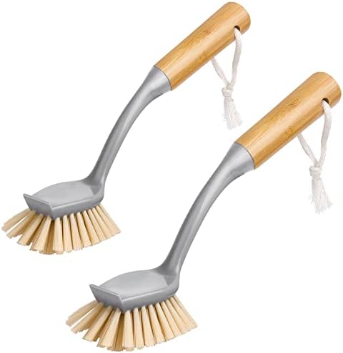Cepillo para Platos MR.SIGA con Mango Largo de Bambú y Raspador Integrado, Cepillo para Sartenes y Ollas, Paquete de 2 - imagen 1