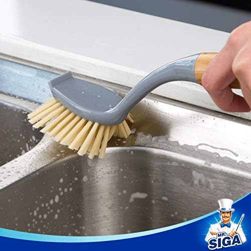 Cepillo para Platos MR.SIGA con Mango Largo de Bambú y Raspador Integrado, Cepillo para Sartenes y Ollas, Paquete de 2 - imagen 5