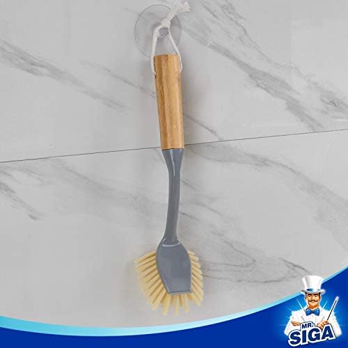 Cepillo para Platos MR.SIGA con Mango Largo de Bambú y Raspador Integrado, Cepillo para Sartenes y Ollas, Paquete de 2 - imagen 6