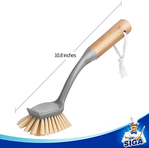 Cepillo para Platos MR.SIGA con Mango Largo de Bambú y Raspador Integrado, Cepillo para Sartenes y Ollas, Paquete de 2 - imagen 7
