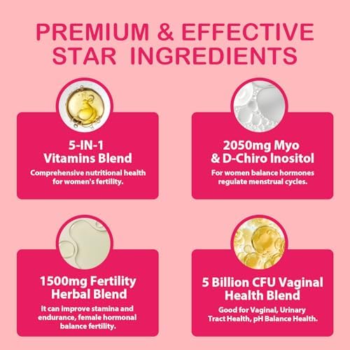 Suplementos de Fertilidad para Mujeres, Vitaminas Prenatales con Myo-Inositol y D-Chiro Inositol, Folato, Hierbas, para Balance Hormonal y Cuidado - imagen 4
