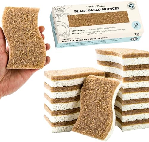 Esponjas Naturales de Celulosa Purely Calm - Paquete de 12 Esponjas, Seguras para Utensilios Antiadherentes, Doble Cara para Lavar Trastes y Uso - imagen 1