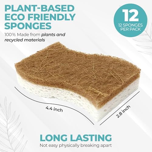 Esponjas Naturales de Celulosa Purely Calm - Paquete de 12 Esponjas, Seguras para Utensilios Antiadherentes, Doble Cara para Lavar Trastes y Uso - imagen 3
