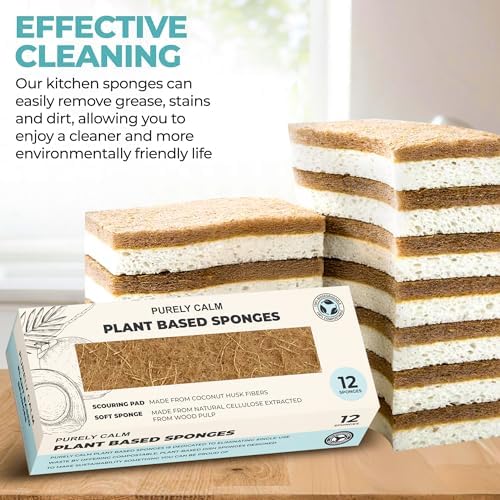 Esponjas Naturales de Celulosa Purely Calm - Paquete de 12 Esponjas, Seguras para Utensilios Antiadherentes, Doble Cara para Lavar Trastes y Uso - imagen 4